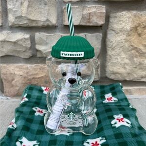 Starbucks Clear Bear Glass with Green Accents